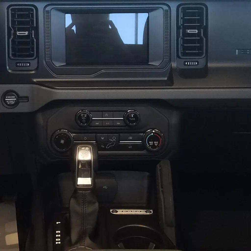 Center console and lower dashboard in a 2022 four-door Ford Bronco.