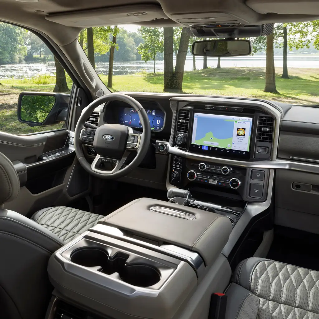 The fold-out center-console work surface in a 2024 Ford F-150.