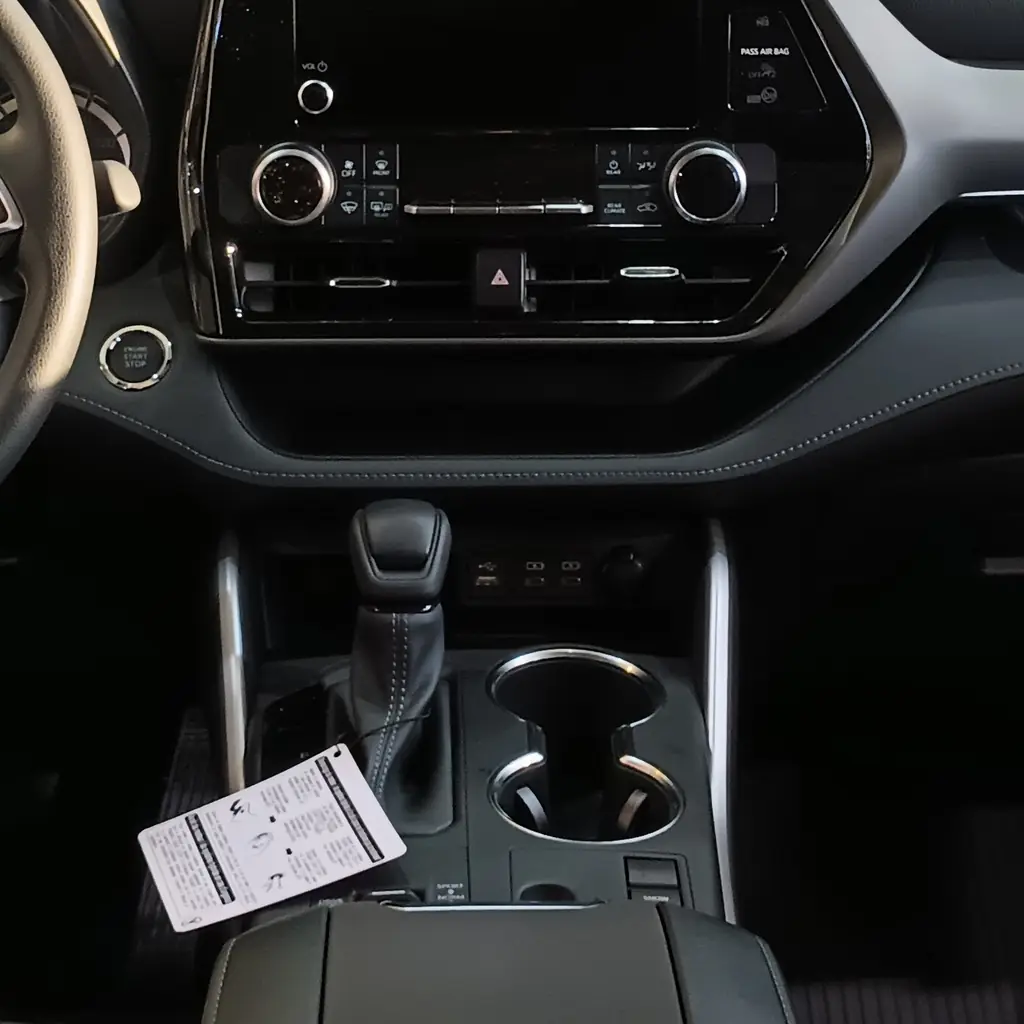 Center display, climate controls and console in a 2023 Toyota Highlander.