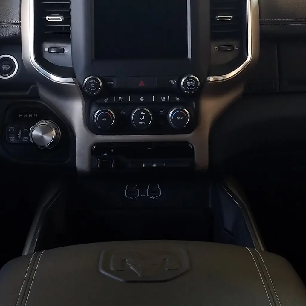 Center console and lower dashboard in a 2021 Ram 1500.