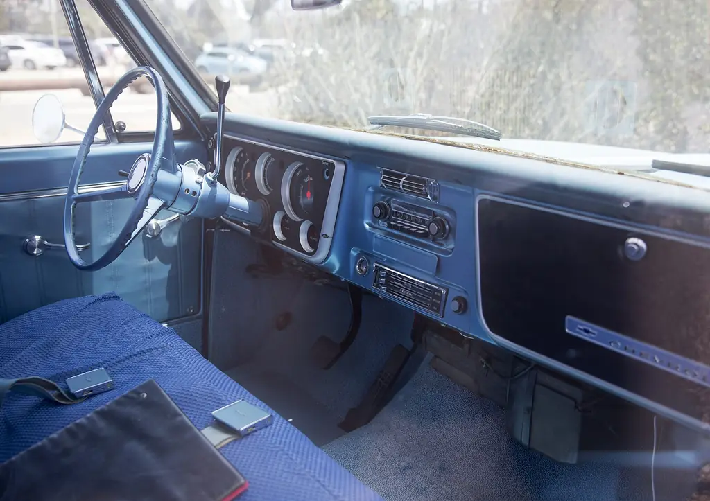 1967 Chevrolet C10 interior with a full-width front bench