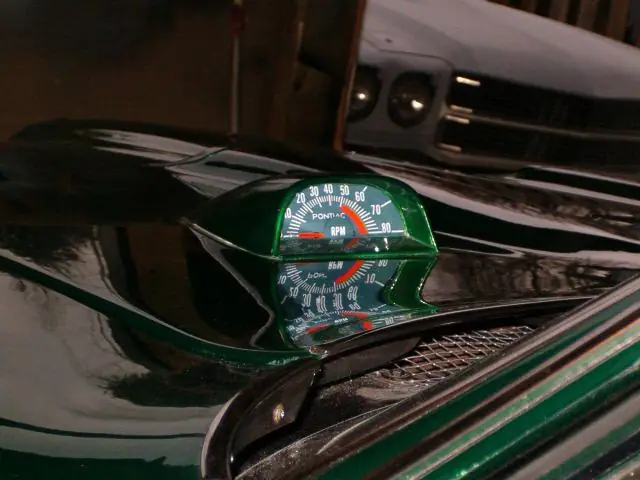 Hood-mounted tachometer on a 1968 Pontiac GTO